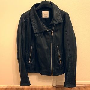 Mango genuine leather black moto jacket